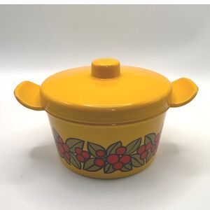 Emsa W Germany Yellow Berry Floral Round Plastic Jam Pot With Lid Vintage